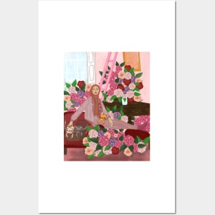 Flowers and kittens  in pink room Posters and Art